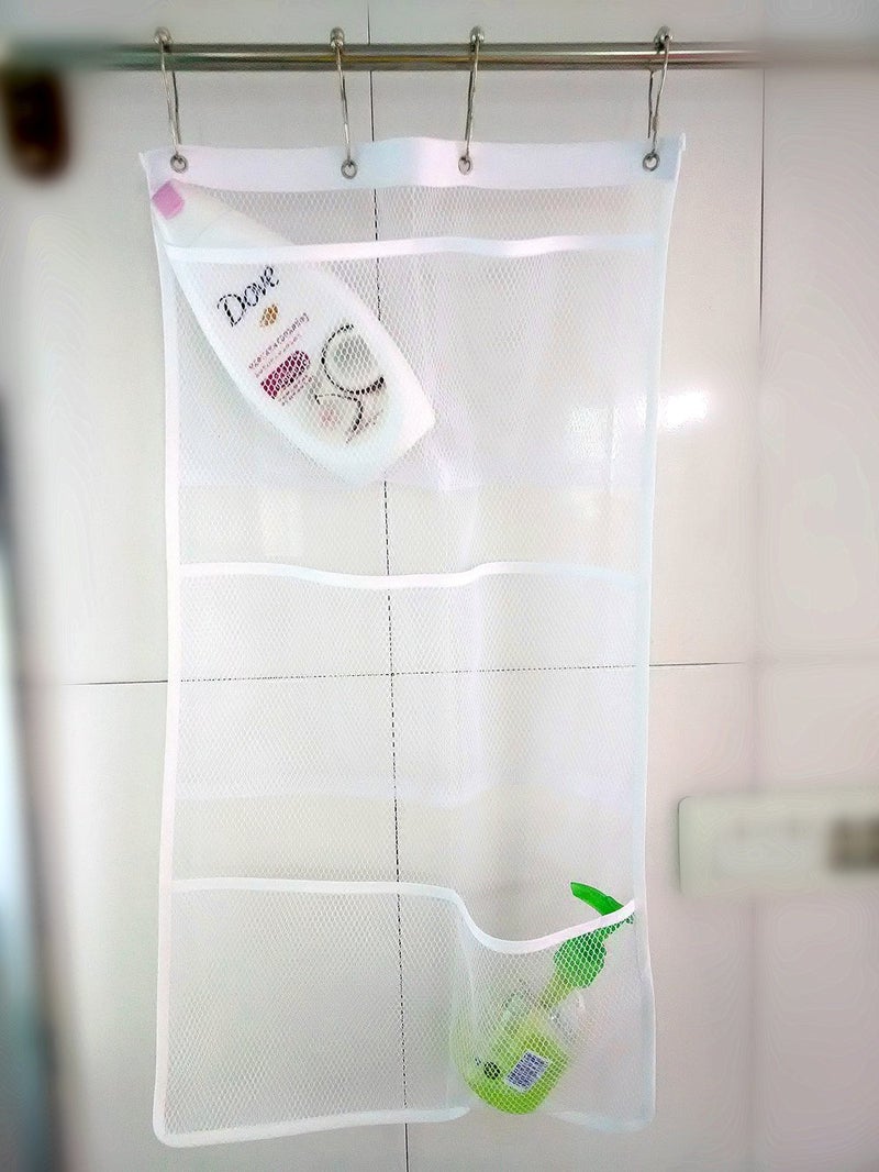 ALYER 6 Storage Pockets Hanging Mesh Shower Caddy,Space Saving Bathroom Accessories and Quick Dry Bath Organizer,White - Image 3